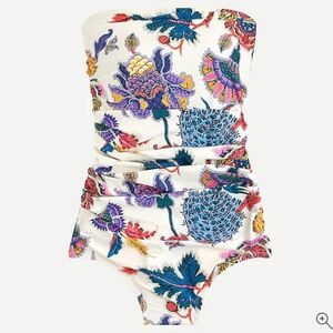 NWT J. Crew Ruched Bandeau One Piece Swimsuit in Paisley Floral